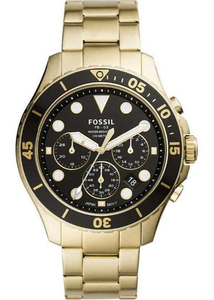 Fossil FB-03 Chronograph Black Dial Gold Steel Strap Watch for Men - FS5727