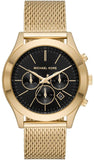 Michael Kors Slim Runway Chronograph Black Dial Gold Mesh Strap Watch For Men - MK9057