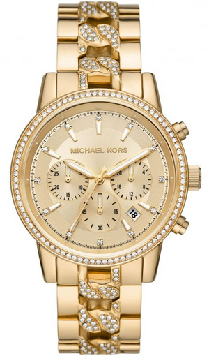 Michael Kors Ritz Chronograph Gold Dial Gold Steel Strap Watch For Women - MK6937