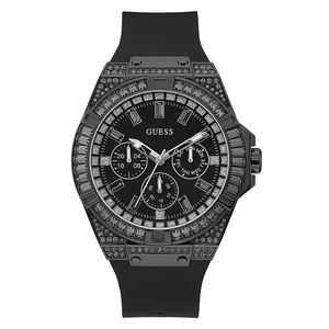 Guess Zeus Multifunction Crystals Black Dial Black Silicone Strap Watch For Men - GW0208G5