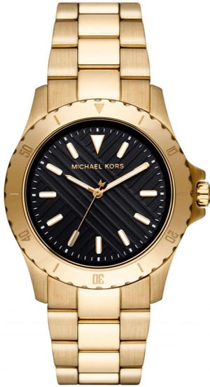 Michael Kors Everest Three-Hand Black Dial Gold Steel Strap Watch For Men - MK9078