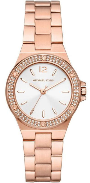 Michael Kors Lennox Three Hand Silver Dial Rose Gold Steel Strap Watch For Women - MK7279