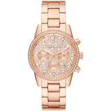 Michael Kors Ritz Chronograph Rose Gold Dial Rose Gold Steel Strap Watch For Women - MK7302