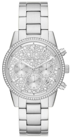 Michael Kors Ritz Chronograph Crystals Silver Dial Silver Steel Strap Watch For Women - MK7301