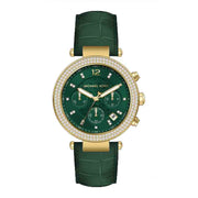 Michael Kors Parker Chronograph Green Dial Green Leather Strap Watch For Women - MK6985