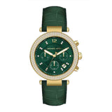 Michael Kors Parker Chronograph Green Dial Green Leather Strap Watch For Women - MK6985