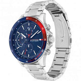 Tommy Hilfiger Bank Chronograph Blue Dial Silver Steel Strap Watch for Men - 1791718