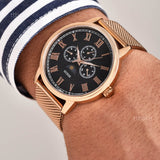 Guess Delancy Black Dial Rose Gold Mesh Bracelet Watch for Men - W0871G5