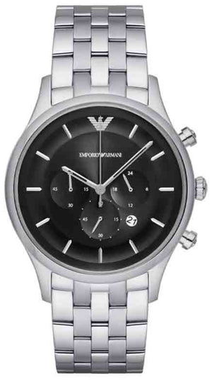 Emporio Armani Chronograph Black Dial Silver Steel Strap Watch For Men - AR11017