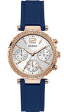 Guess Solstice Diamonds Silver Dial Blue Rubber Strap Watch for Women - GW0113L3