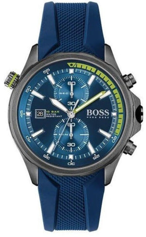 Hugo Boss Globetrotter Chronograph Blue Dial Blue Silicone Strap Watch for Men - 1513821
