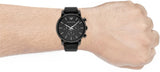 Emporio Armani Dress Chronograph Black Dial Black Leather Strap Watch For Men - AR1918