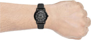 Emporio Armani Meccanico Automatic Skeleton Dial Black Leather Strap Watch For Men - AR60008