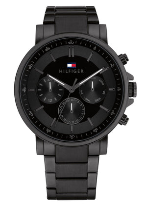 Tommy Hilfiger Tyson Chronograph Black Dial Black Steel Strap Watch For Men - 1710590