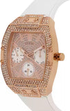 Guess Raven Diamonds Rose Gold Dial White Silicone Strap Watch for Women - GW0105L3