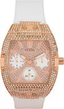 Guess Raven Diamonds Rose Gold Dial White Silicone Strap Watch for Women - GW0105L3