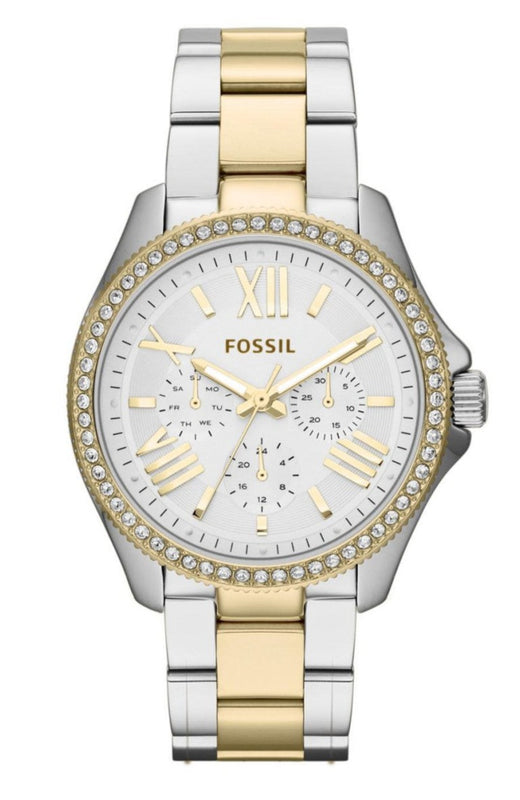 Fossil Cecile White Dial Two Tone Steel Strap Watch for Women - AM4543