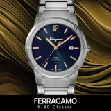 Salvatore Ferragamo F-80 Classic Black Dial Silver Steel Strap Watch for Men - SFDT02423