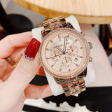 Michael Kors Ritz Chronograph Rose Gold Dial Rose Gold Steel Strap Watch For Women - MK7223