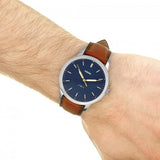 Fossil Minimalist Blue Dial Brown Leather Strap Watch for Men - FS5304