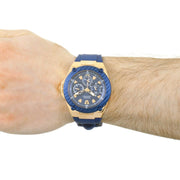 Guess Legacy Chronograph Blue Dial Blue Rubber Strap Watch For Men - W1049G9