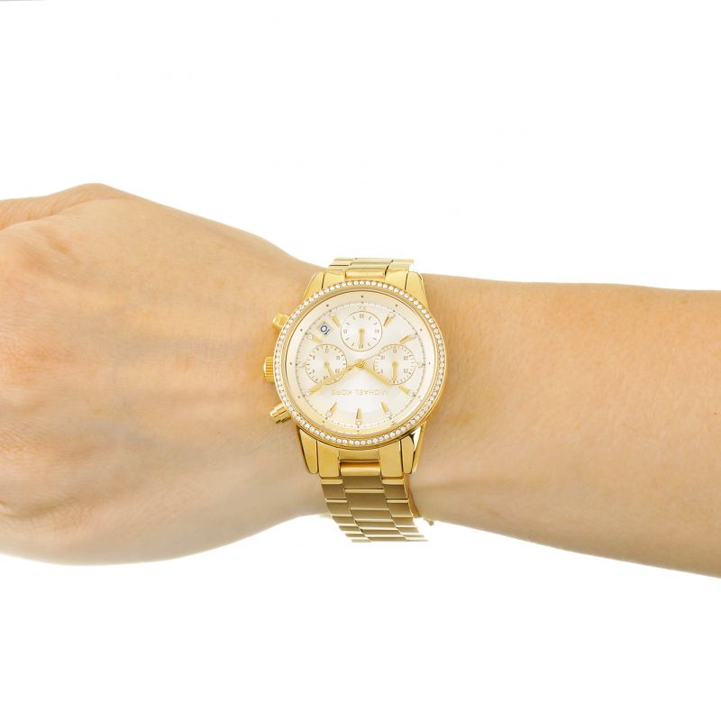 Michael Kors Ritz Gold Dial Gold Steel Strap Watch for Women - MK6356