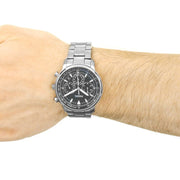 Fossil Goodwin Chronograph Black Dial Silver Steel Strap Watch for Men - FS5412