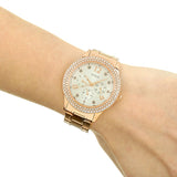 Guess Bedazzle Diamonds Silver Dial Rose Gold Steel Strap Watch For Women - W1097L3