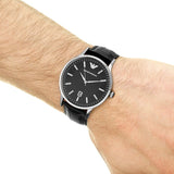 Emporio Armani Renato Analog Black Dial Black Leather Strap Watch For Men - AR11186