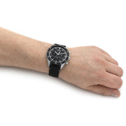 Hugo Boss Globetrotter Chronograph Black Dial Black Leather Strap Watch for Men - 1513864