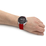 Hugo Boss Volane Chronograph Black Dial Red Rubber Strap Watch for Men - 1513959