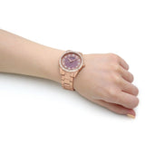 Guess Glitter Diamonds Pink Dial Rose Gold Steel Strap Watch for Women - GW0405L3