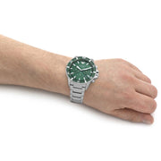 Emporio Armani Diver Chronograph Green Dial Silver Steel Strap Watch For Men - AR11500