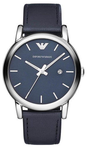 Emporio Armani Classic Quartz Blue Dial Black Leather Strap Watch For Men - AR1731