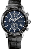 Hugo Boss Rafale Chronograph Quartz Blue Dial Black Leather Strap Watch For Men - HB1513391