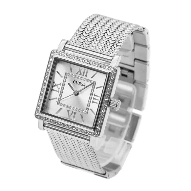 Guess Highline White Dial Silver Mesh Bracelet Watch For Women display picture 2
