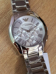 Emporio Armani Valente Chronograph Silver Dial Silver Steel Strap Watch For Men - AR11081