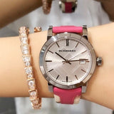 Burberry The City White Dial Haymarket Pink Leather Strap Watch for Women - BU9149