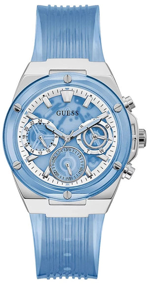Guess Athena Active Life Clear White Dial Blue Rubber Strap Watch for Women - GW0409L1