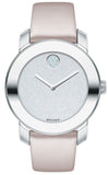 Movado Bold Silver Glitter Dial Pink Leather Strap Watch For Women - 3600522