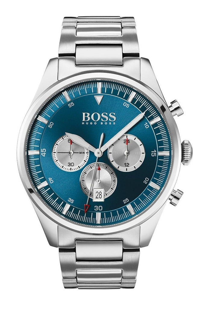 Hugo Boss Pioneer Chronograph Blue Dial Silver Steel Strap Watch