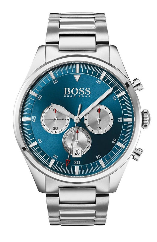 Hugo Boss Pioneer Chronograph Blue Dial Silver Steel Strap Watch