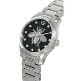 Gucci G Timeless Quartz Diamonds Black Dial Silver Steel Strap Watch For Women - YA1265024