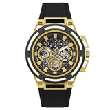 Guess Matrix Multifunction Gold Dial Black Rubber Strap Watch For Men - GW0423G2