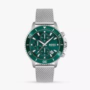 Hugo Boss Admiral Chronograph Green Dial Silver Mesh Bracelet Watch for Men - 1513905