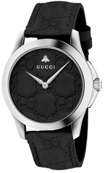 Gucci G Timeless Quartz Black Dial Black Leather Strap Watch  display picture 2