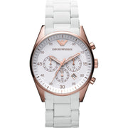 Emporio Armani Sportivo Chronograph White Dial White Rubber Strap Watch For Men - AR5919