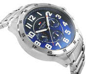 Tommy Hilfiger Trent Chronograph Blue Dial Silver Steel Strap Watch for Men - 1791053