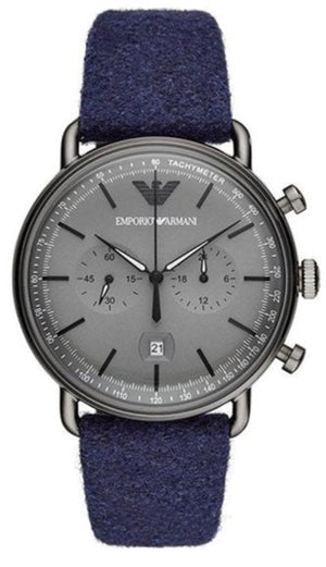 Emporio Armani Aviator Quartz Grey Dial Blue Fabric Strap Watch For Men - AR11144