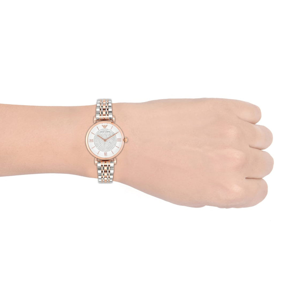 Emporio Armani Gianni T Bar White Dial Two Tone Steel Strap Watch